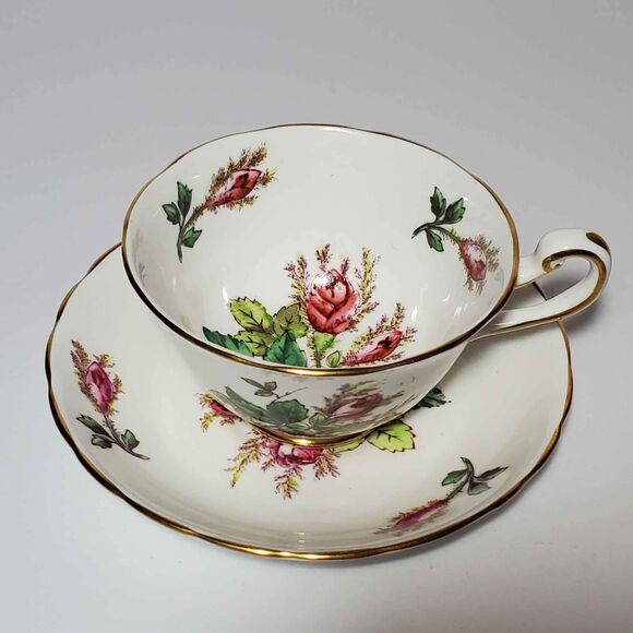 Royal Chelsea Teacup and Saucer Moss Rose Pink Vintage - Picture 2 of 10